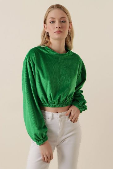 55392 Kadife Crop Bluz - Yeşil resmi